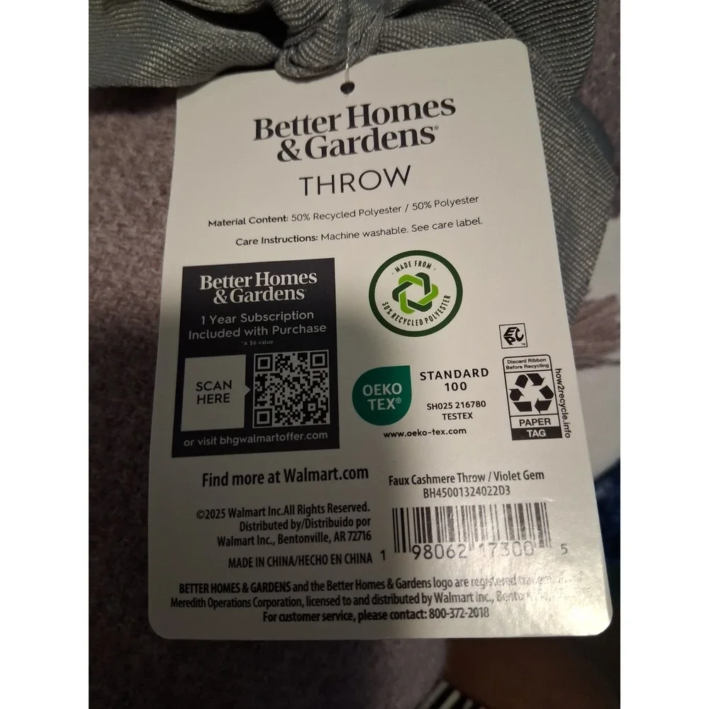 Better Homes & Gardens Faux Cashmere Throw 50x72 Violet Gem Fringe NWT